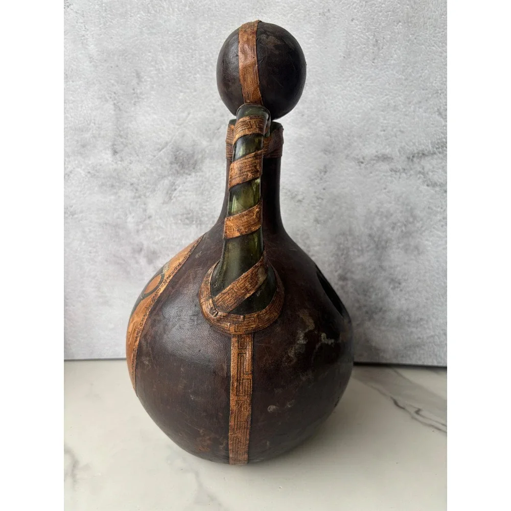 Vintage Leather Wrapped Glass Decanter Spanish Wine Bottle EMPTY